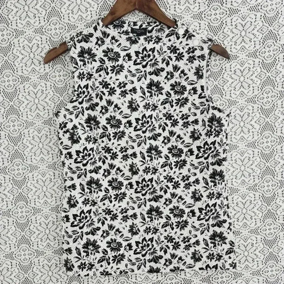 Talbots‎ mock neck floral printe textured tank top women's S/P - Picture 1 of 7
